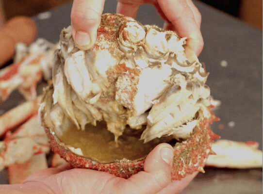 Pull the shell apart from the body of Spider crab