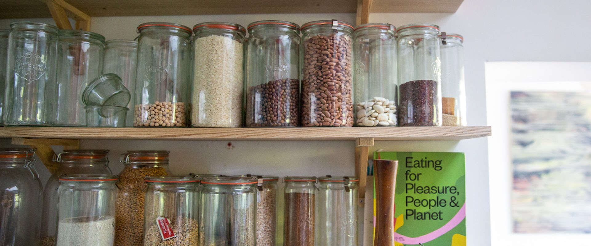 Bulk buying from co-ops, zero waste living, whole foods in jars